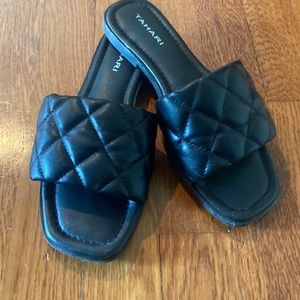 Size 6 flat black open back sandal
